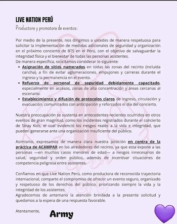 Armys envían documento a la