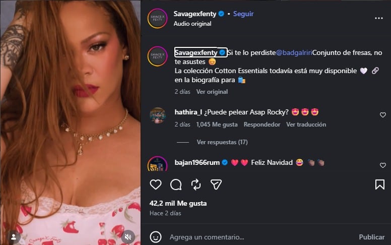 Rihanna lució un conjunto para su nuevo comercial con Savage X Fenty. (Instagram)