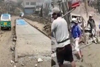 Gracias a una pollada, vecinos construyeron una pista en la ciudad.