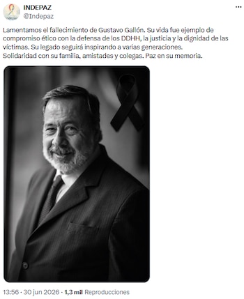 Indepaz lamentó la muerte de Gustavo Gallón y resaltó su ejemplo ético en derechos humanos - crédito @Indepaz/X