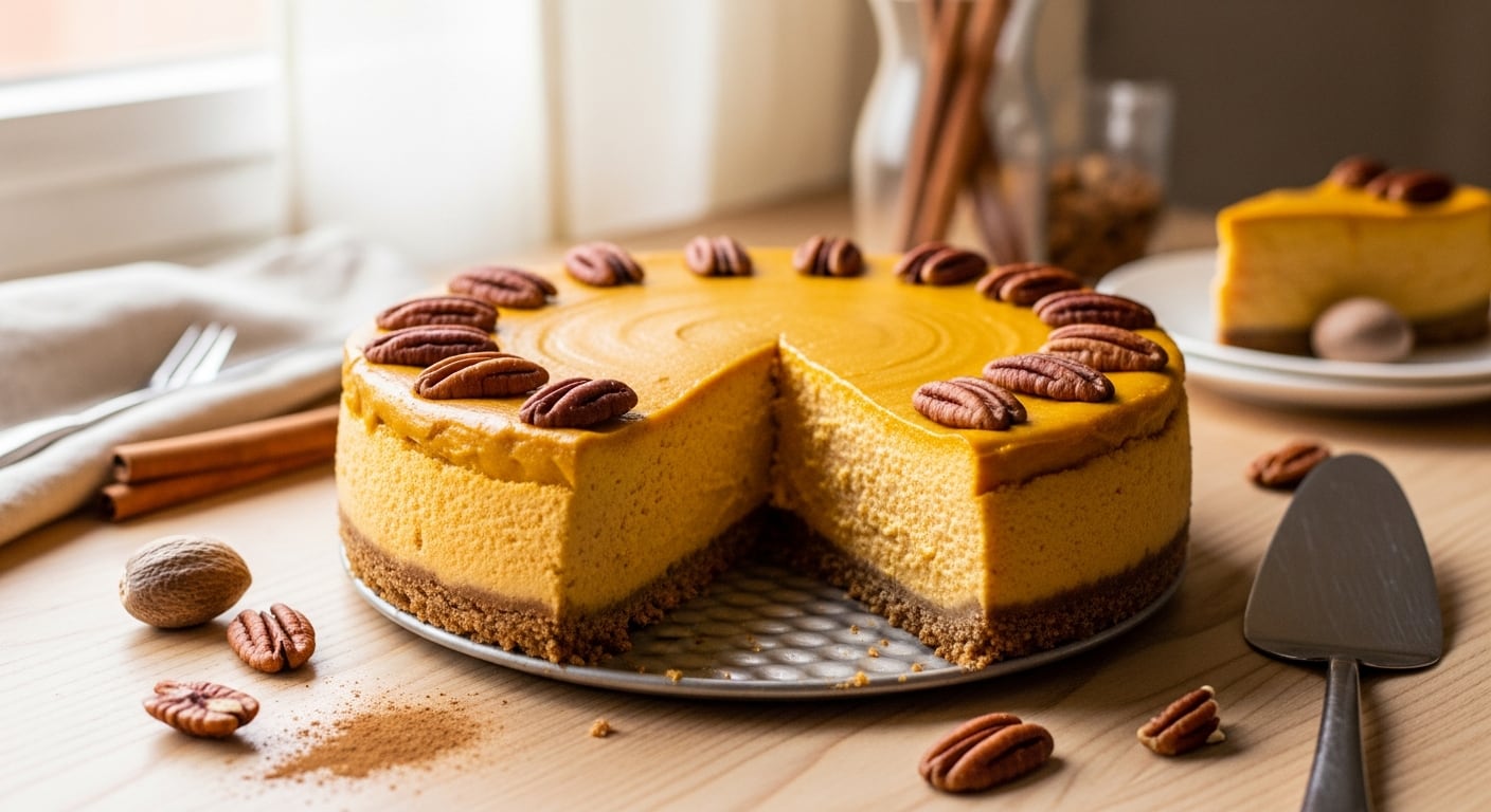 La receta de cheesecake de calabaza y nueces propone un postre frío con queso crema, especias y una cobertura crocante (Imagen Ilustrativa Infobae)