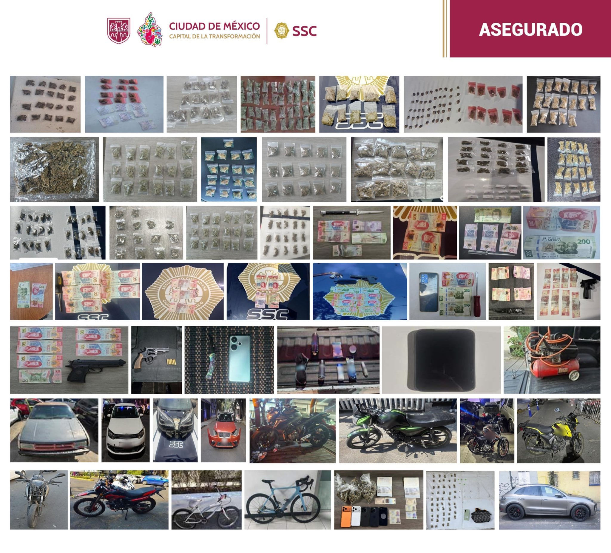 Indicios asegurados durante los operativos contra delitos de alto impacto (SSC)