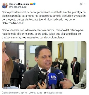 Congresistas, representantes, concejales y exministros se pronunciaron tras el anuncio de la Ley de Rescate Económico por parte del gobierno de Abelardo de la Espriella - crédito X