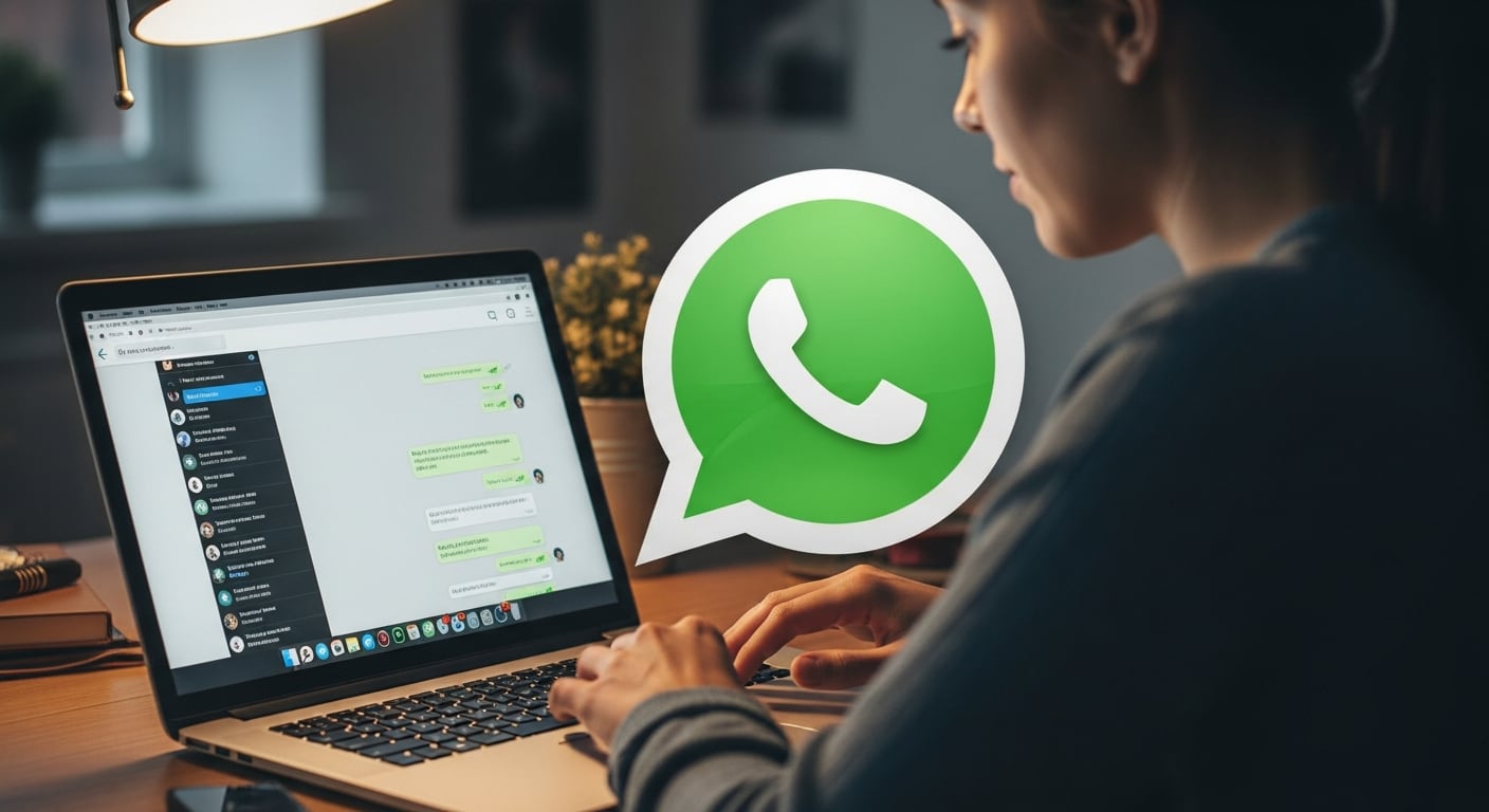 Una persona utiliza WhatsApp Web desde su computadora portátil, evidenciando la integración de aplicaciones de mensajería instantánea en el entorno laboral moderno. El ícono destacado de WhatsApp resalta la popularidad de la plataforma para la comunicación digital tanto personal como profesional. (Imagen Ilustrativa Infobae)