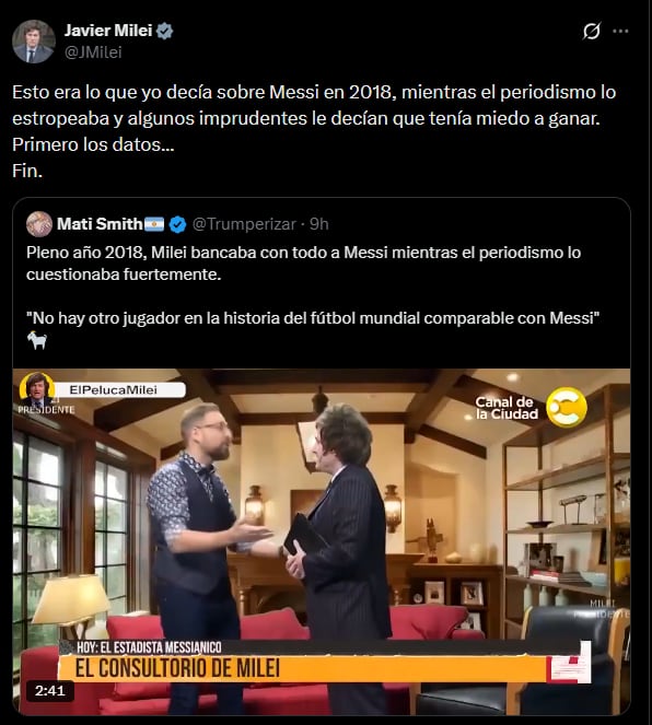 Javier Milei recordó cómo defendía a Lionel Messi en 2018