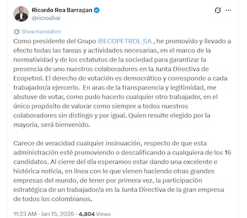 Roa se abstuvo de votar