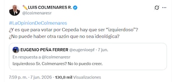 El padre de Luis Andrés Colmenares dijo que ve sus principios democráticos liberales mejor interpretados en Iván Cepeda que en Abelardo de la Espriella - crédito @lcolmenaresr/X