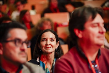 La portavoz del PSOE en el Ayuntamiento de Madrid, Reyes Maroto, durante el 15º Congreso Regional del PSOE-M, en la Universidad Carlos III, a 1 de febrero de 2025, en Leganés, Madrid (España). (Mateo Lanzuela/Europa Press)