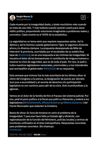 El tuit de Sergio Massa