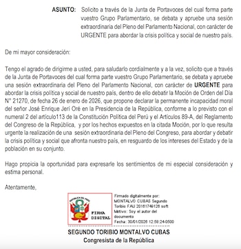 Oficio enviado por Segundo Montalvo