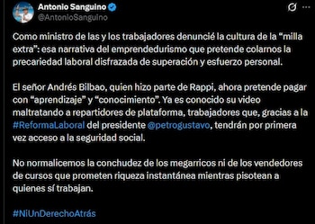 Antonio Sanguino cuestionó la narrativa del emprendimiento que, según dijo, disfraza la precariedad laboral como superación personal- crédito @AntonioSanguino / X