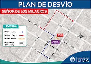 Plan de desvío por visitas al Señor de los Milagros.