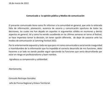 Consuelo Restrepo, jefe de prensa