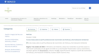 En el sitio web del Ministerio de Ambiente se compartió un boletín en el que se hizo la aclaración sobre el perfil del viceministro Gustavo Adolfo Guerrero Ruiz - crédito Ministerio de Ambiente/sitio web