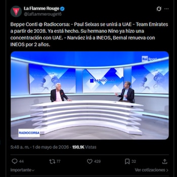 El equipo INEOS Grenadiers planea renovar el contrato de Egan Bernal por dos años más, según medios italianos-crédito @laflammerouge16/X