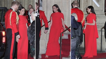 La historia del vestido rojo de Meghan Markle: un diseño con capa que sigue inspirando la moda real