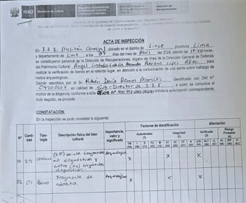 Acta de inspección expedida por