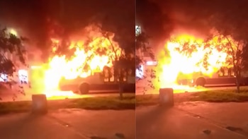 Bus del Corredor Morado se incendia en plena avenida Wiesse y provoca bloqueo vehicular en San Juan de Lurigancho