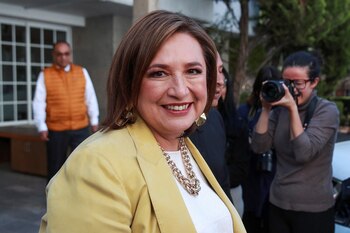Presidential candidate Xochitl Galvez of a party coalition reacts on the day she holds a press conference in Mexico City, Mexico February 23, 2024. REUTERS/Henry Romero