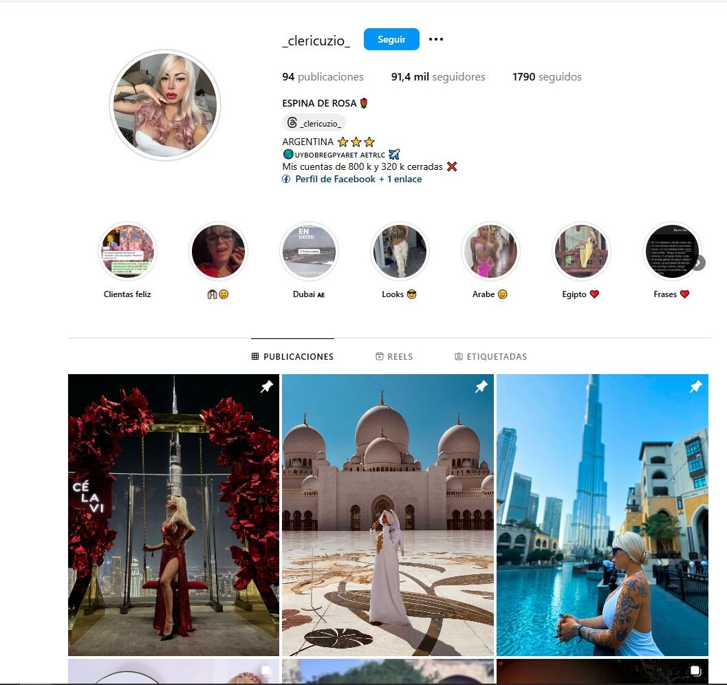 Rocío tiene 91 mil seguidores y trabaja mucho en Dubai y Turquía