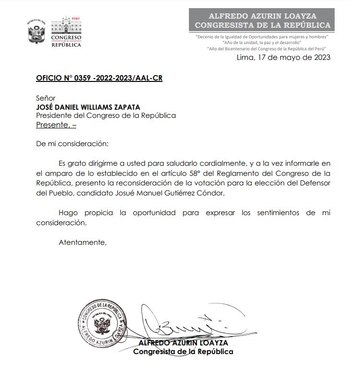 Pedido de reconsideración de Alfredo