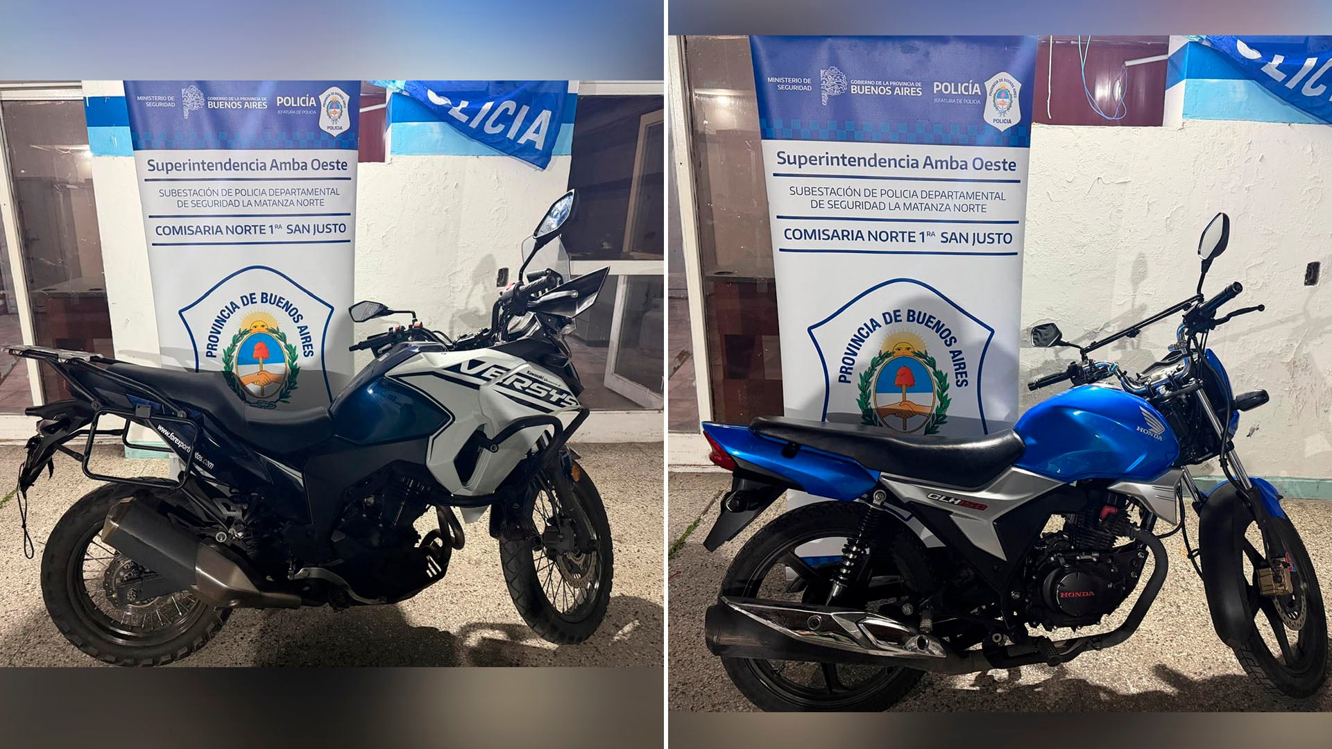 Las dos motos secuetsradas. Una registraba un pedido de secuestro activo por un robo denunciado el pasado 29 de mayo en el partido de Morón