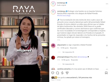 La Revista Raya y su periodista Tatiana Portela le respondieron a Poveda a través de un video que se publicó en las redes sociales del portal el miércoles 2 de septiembre de 2026 - crédito @revistaraya/IG