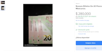 Billete 20 pesos. Mercado Libre