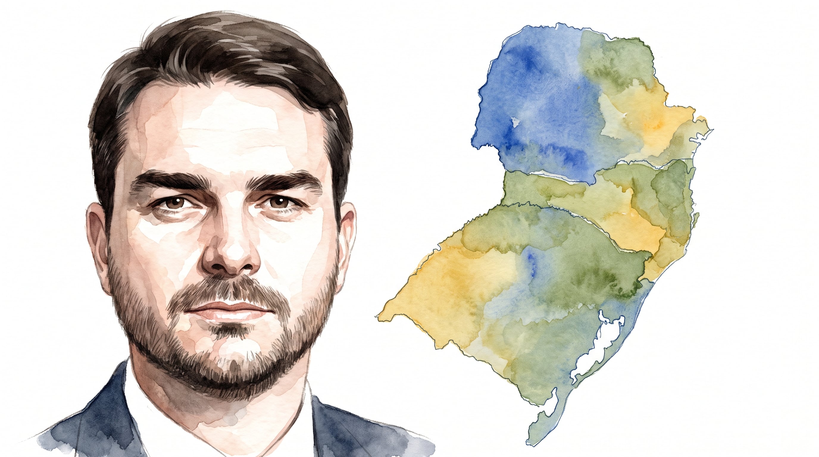 El político brasileño Flávio Bolsonaro figura junto a una representación cartográfica de la región sur de Brasil. (Imagen Ilustrativa Infobae)