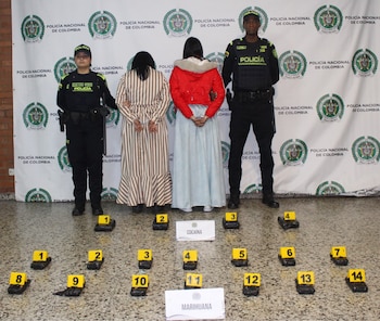 Con 10 kilos de droga adherida en su cuerpo fueron capturadas dos mujeres en El Dorado - crédito Policía Metropolitana de Bogotá