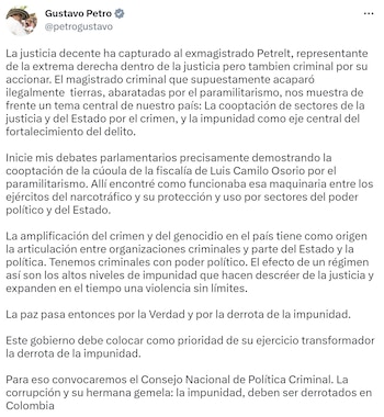 Mensaje Petro impunidad