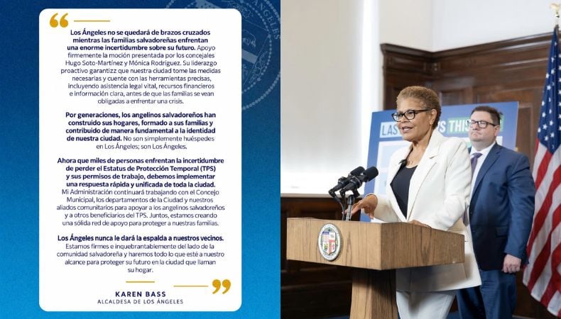 La alcaldesa Karen Bass respaldó la moción y pidió una red coordinada de asistencia para salvadoreños y otros beneficiarios del TPS en Los Ángeles. (Cortesía: Karen Bass)