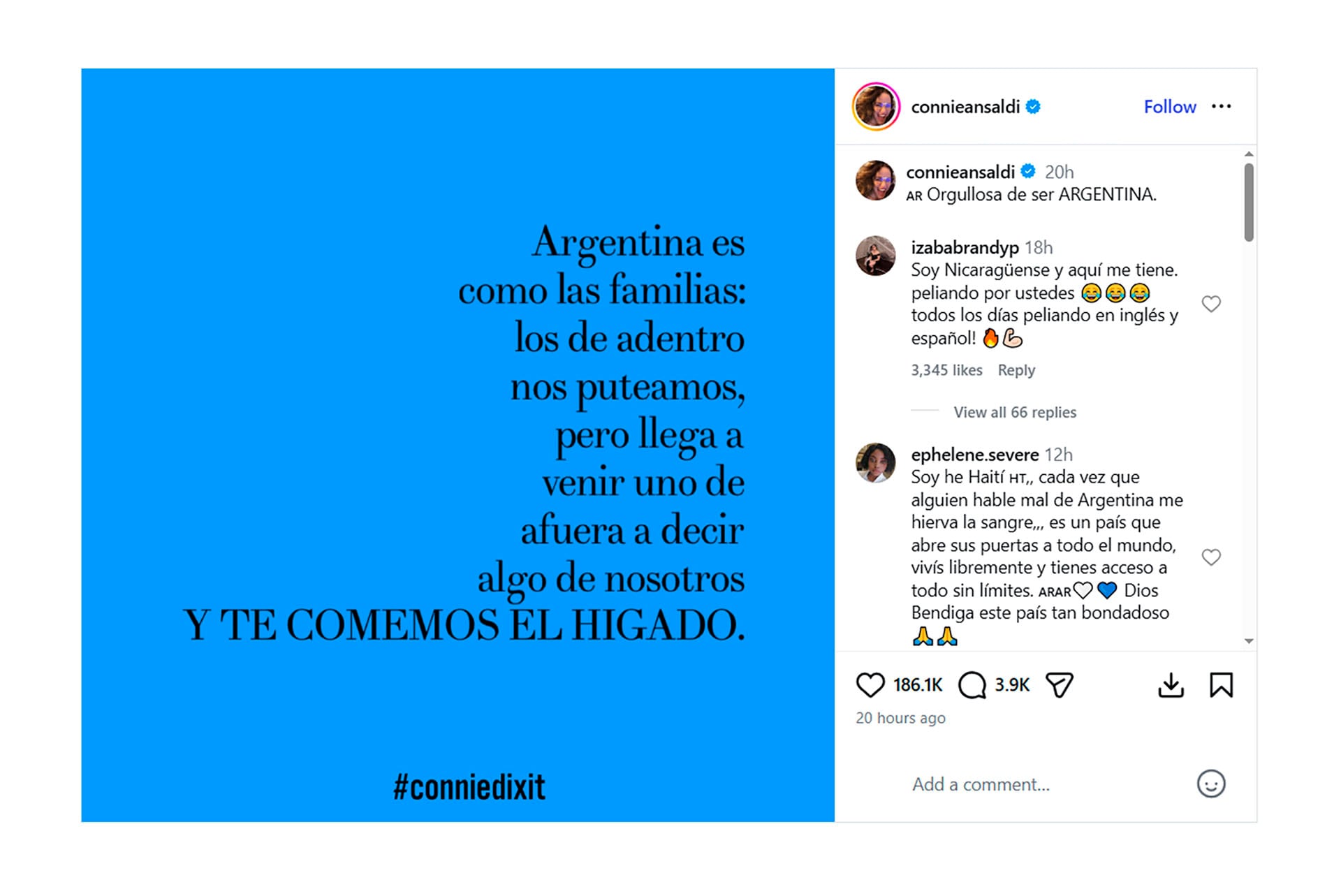 El posteo de Connie Ansaldi que compartió Antonela