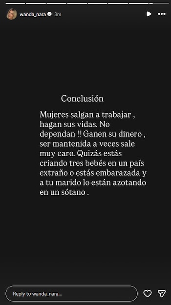 "Conclusión: mujeres, salgan a trabajar, hagan sus vidas. ¡No dependan!", aconsejó Nara ante la anécdota de López (Instagram)