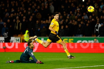 Soccer Football - Premier League - Wolverhampton Wanderers v West Ham United - Molineux Stadium, Wolverhampton, Britain - January 14, 2023 Wolverhampton Wanderers' Raul Jimenez scores their second goal before it is disallowed Action Images via Reuters/Andrew Boyers EDITORIAL USE ONLY. No use with unauthorized audio, video, data, fixture lists, club/league logos or 'live' services. Online in-match use limited to 75 images, no video emulation. No use in betting, games or single club /league/player publications. Please contact your account representative for further details.