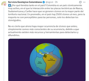 La Red Sismológica Nacional monitorea los sismos en Colombia con más de 200 estaciones distribuidas en todo el país - crédito SGC/X
