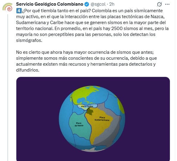 La Red Sismológica Nacional monitorea los sismos en Colombia con más de 200 estaciones distribuidas en todo el país - crédito SGC/X