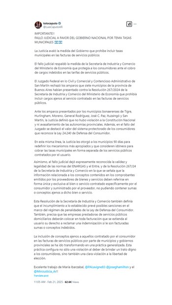 El posteo de Caputo en