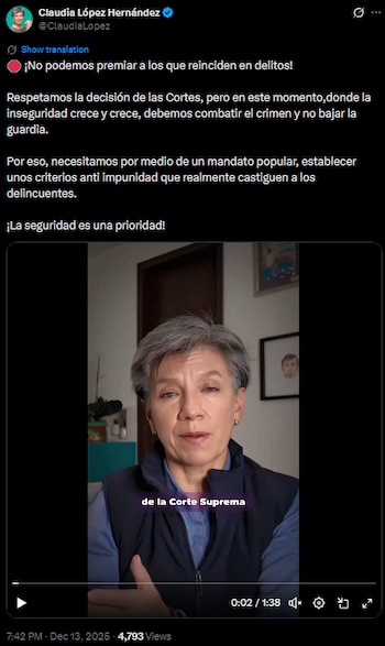 Claudia López pide mandato popular