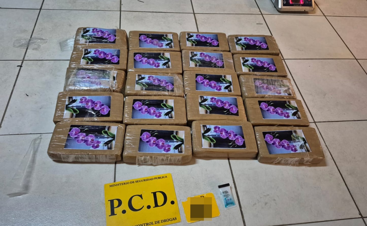 El cargamento decomisado asciende a 1,901 paquetes de cocaína. Cortesía: Ministerio de Seguridad Pública