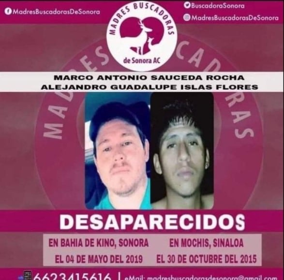 Ceci Flores ha buscado a sus hijos mayores desde 2015 y 2019, a la izquierda se muestra a Marco Antonio. | Facebook Madres Buscadoras de Sonora