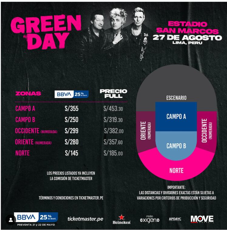 Entradas para Green Day en Perú también se venderán de forma presencial: precios, zonas y dónde comprar puntos de venta