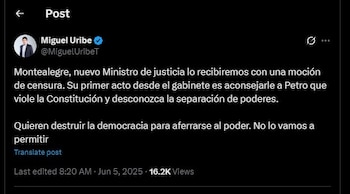 Miguel Uribe Turbay arremetió en