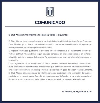 Alianza Lima: comunicado sobre el