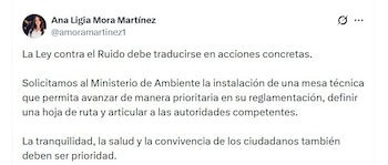 La representante Ana Ligia Mora pidió al Ministerio de Ambiente instalar una mesa técnica para acelerar la reglamentación de la Ley 2450 de 2025 - crédito @amoramartinez1/X