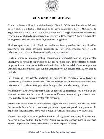 El comunicado de la Oficina del Presidente