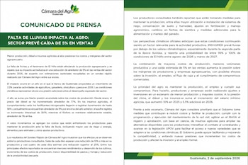 Documento de dos páginas de la Cámara del Agro de Guatemala con texto impreso titulado sobre la falta de lluvias y su impacto en el agro.