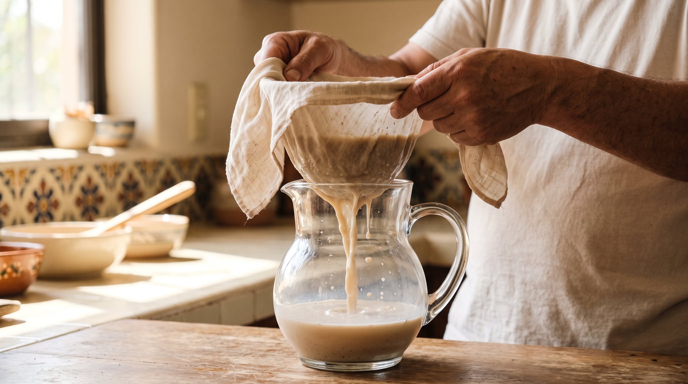 Usar una manta de cielo en lugar de un colador común ayuda a lograr una horchata más sedosa. (Imagen Ilustrativa Infobae)