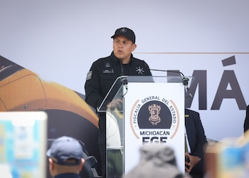 El titular de la Secretaría de Seguridad Pública de Michoacán, José Antonio Cruz Medina, durante un evento público este sábado 1 de agosto. (Crédito: Facebook | José Antonio Cruz Medina)