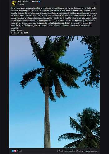 El crudo posteo de Milanés